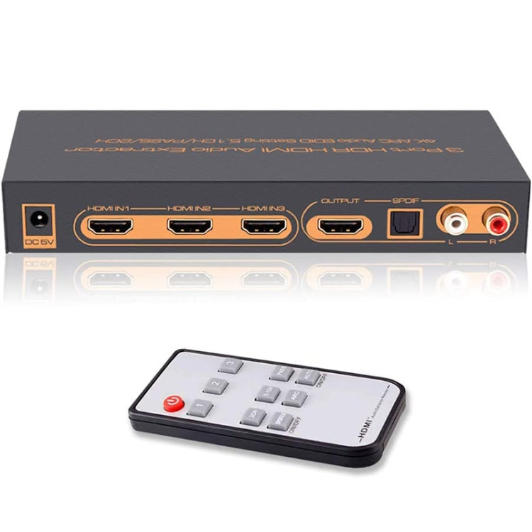 Estrattore audio HDMI/MHL a 3 porte con telecomando IR, impostazione EDID audio 4K ARC 5.1 canali / PASS / 2 canali, 4K ARC Audio EDID Setting Estrattore audio HDMI/MHL a 3 porte con telecomando IR, impostazione EDID audio 4K ARC 5.1 canali / PASS / 2 canali, 4K ARC Audio EDID Setting
